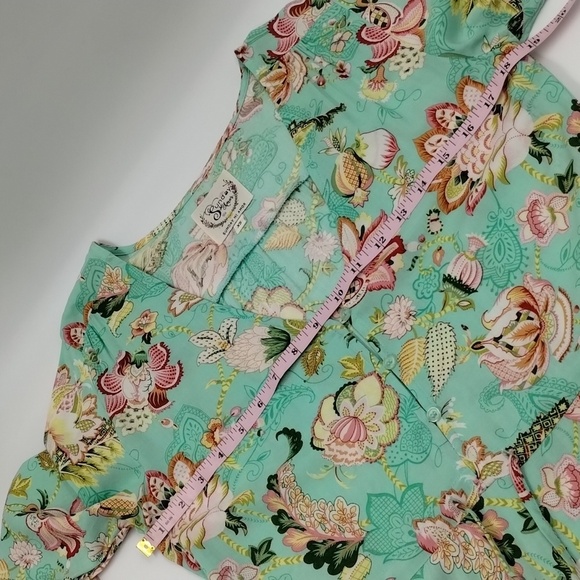 Sunday Mi Amor maxi dress light green pink printed 3 tiered size XS w split - Picture 10 of 12